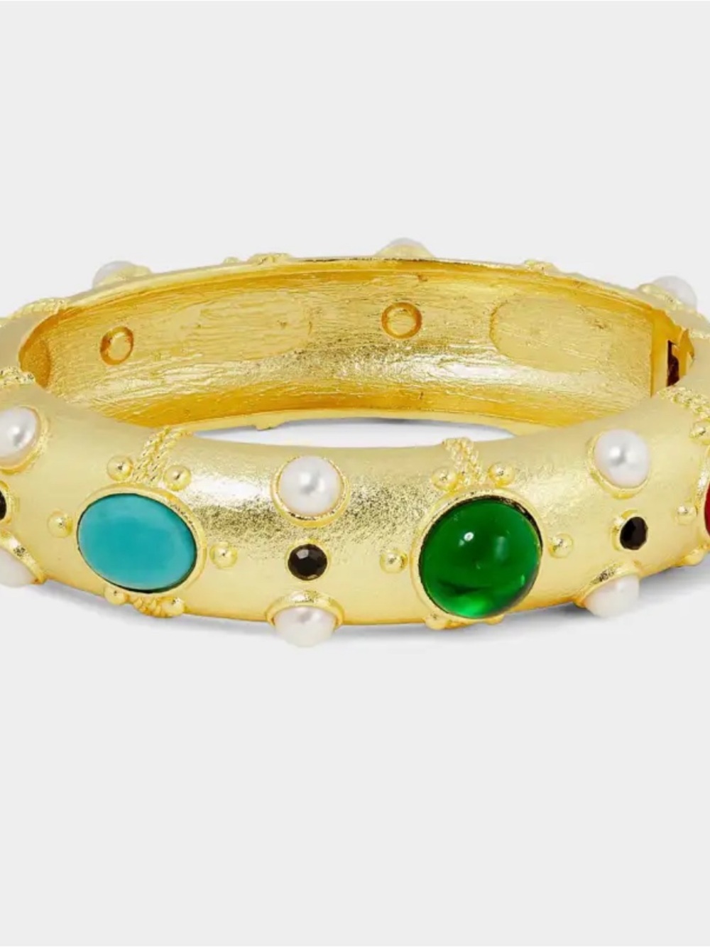 Kenneth Jay Lane 18k gold plated Multi-Stone Pearl Accent Bangle Bracelet